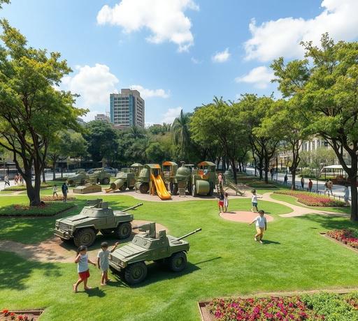 台南精忠公園變身軍事主題親子樂園