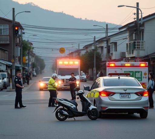 高雄燕巢清晨車禍　左轉機車與直行汽車擦撞一傷送醫